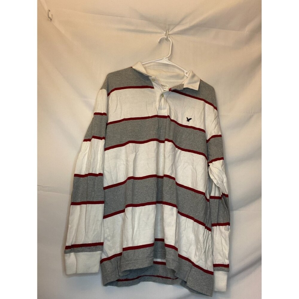 Y2K Vintage Rugby Men’s Shirt Large Normcore Gorpcore Preppy L Gray White